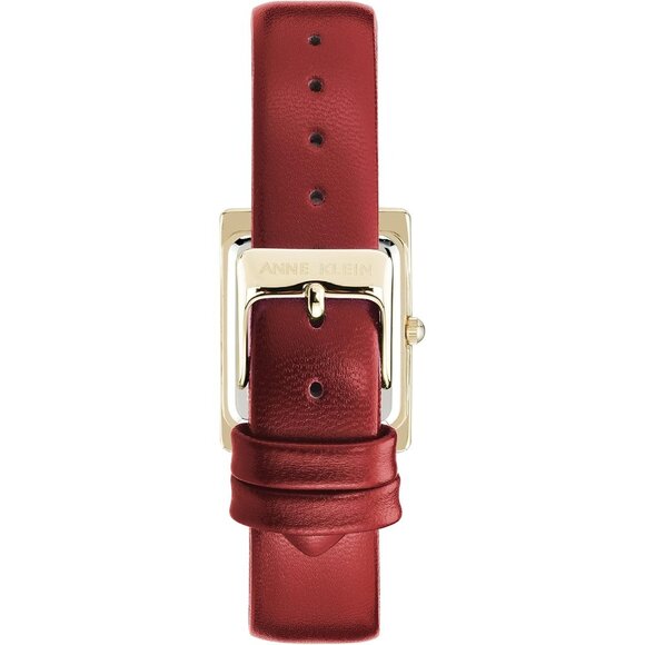 Women\'s Red/Gold Leather Strap Crystal Lens Buckle Closure Gold-Tone Watch